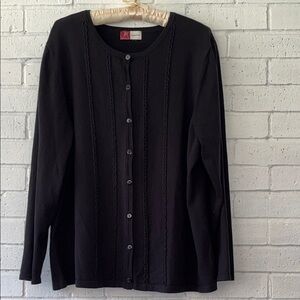 JM Collection Black Cable Knit Cardigan Sweater Long Sleeve Classic Minimalist